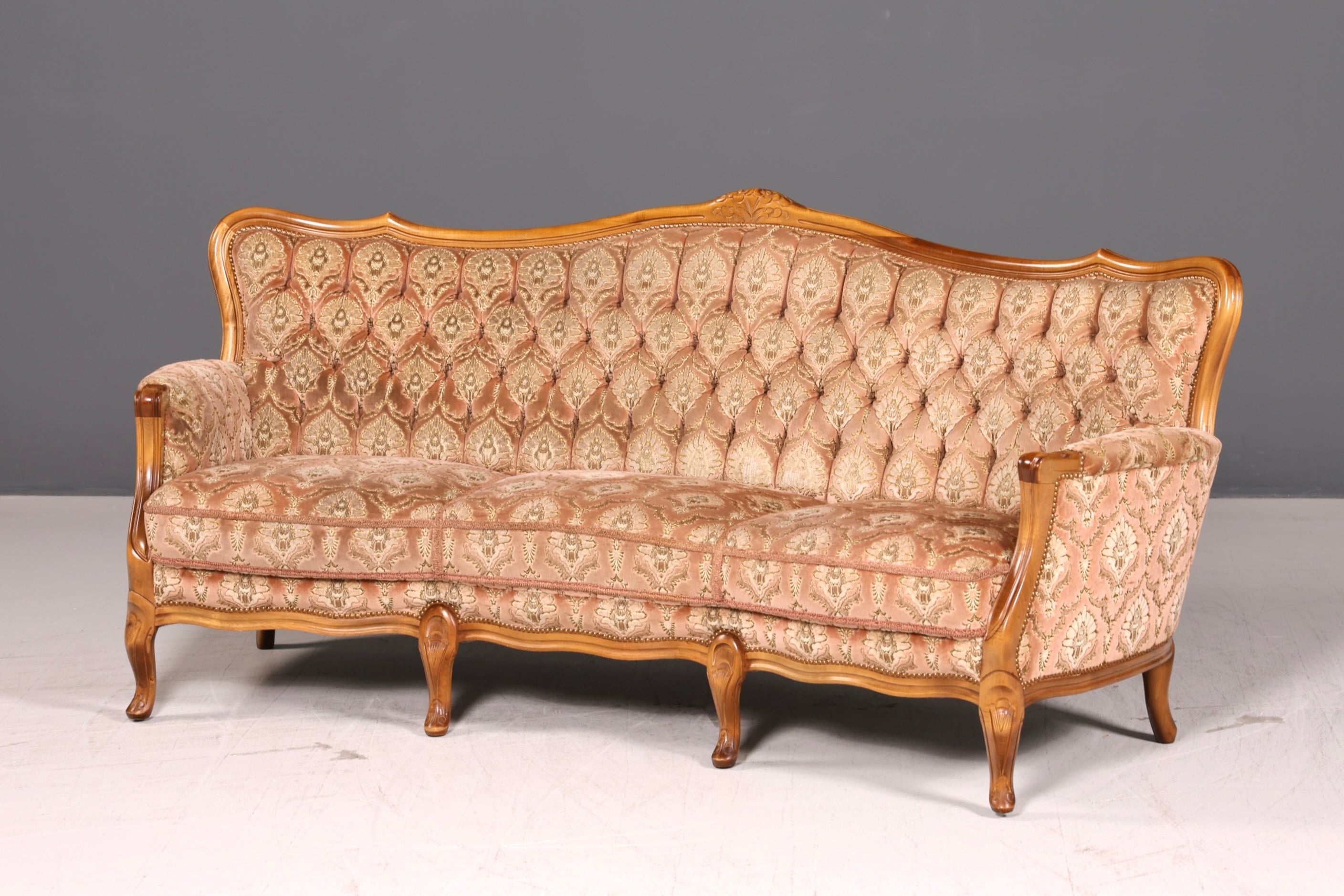 Wunderschönes Chippendale Sofa Barock Stil Couch Samt Stoff 3 Sitzer Antik Vintage