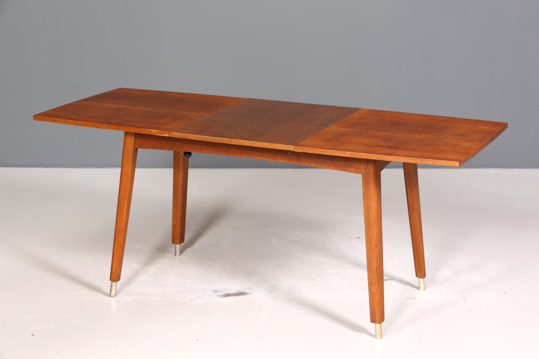 Schlichter Mid Century Esstisch ausziehbarer und höhenverstellbarer Vintage Tisch Retro Küchentisch