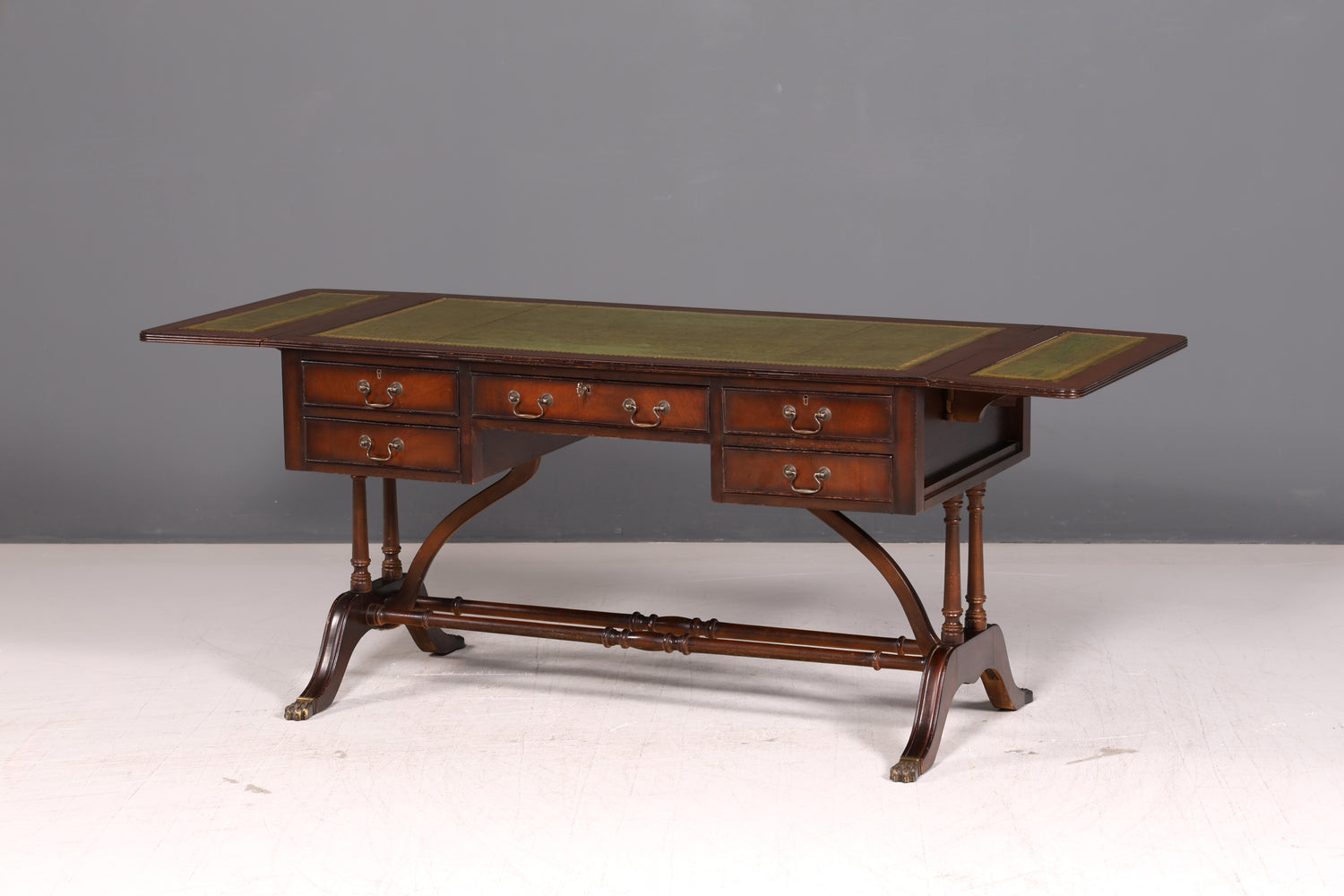 Wunderschöner Englischer Schreibtisch Regency Klappschreibtisch Echt Lederauflage Mahagoni 60s Bürotisch