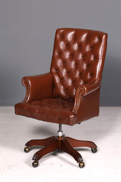 Elegant Chesterfield executive chair, office chair, genuine brown leather, swivel chair, desk chair, office armchair