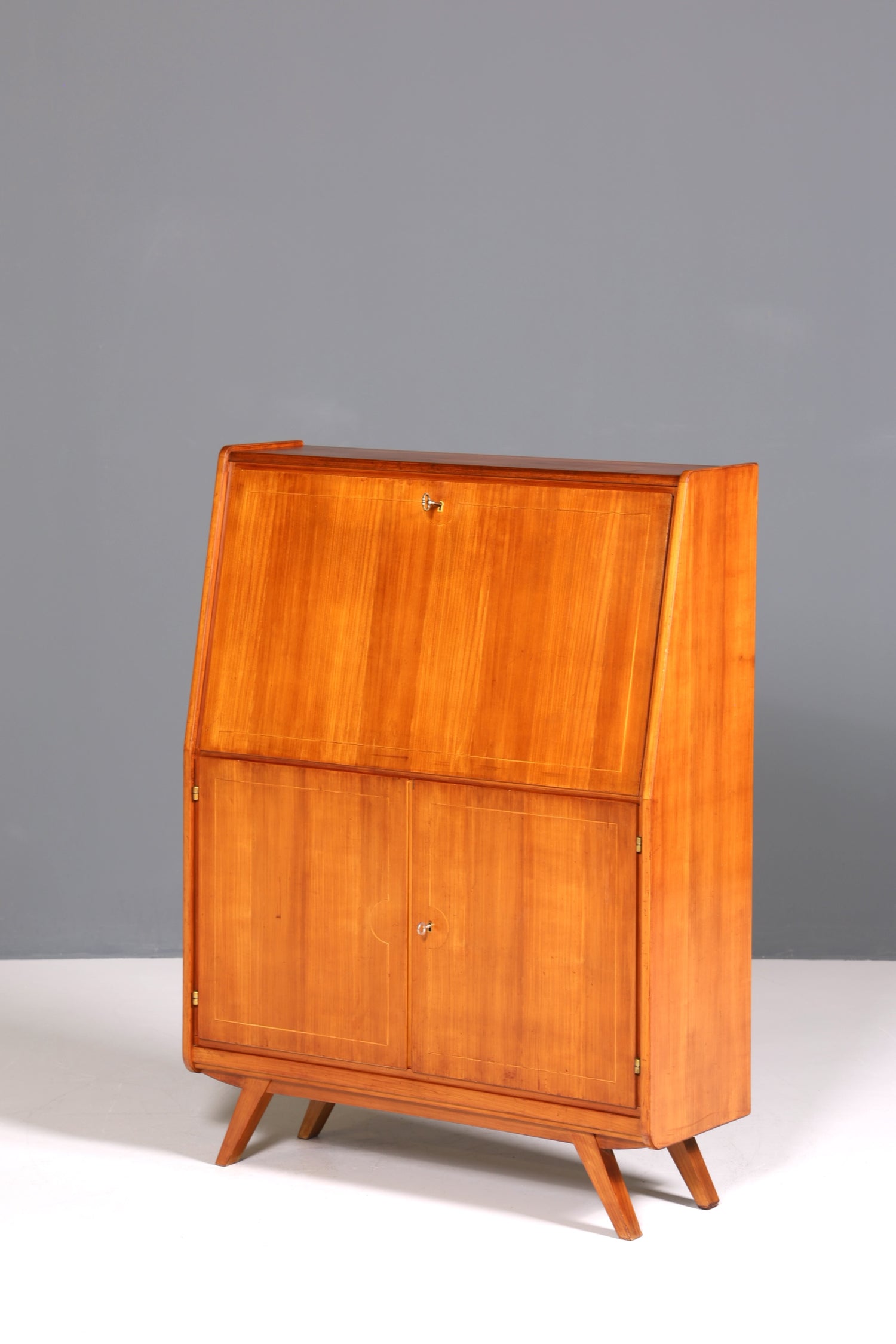 F222 Finish cm Schlichter Mid Century Sekretär Vintage Schreibmöbel echt Holz Kommode Office Secretary