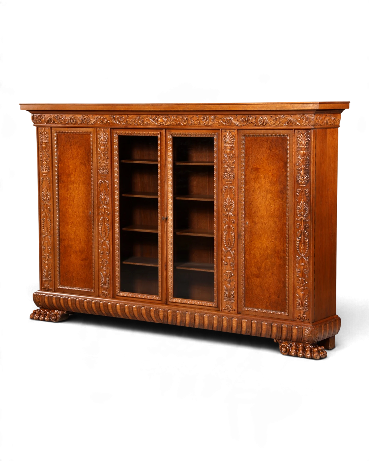 Wunderschöner XXL Neorenaissance Bücherschrank mit Löwenfüßen Antik Vitrine Herrenzimmer Gründerzeit Schrank Bibliothek Kanzlei