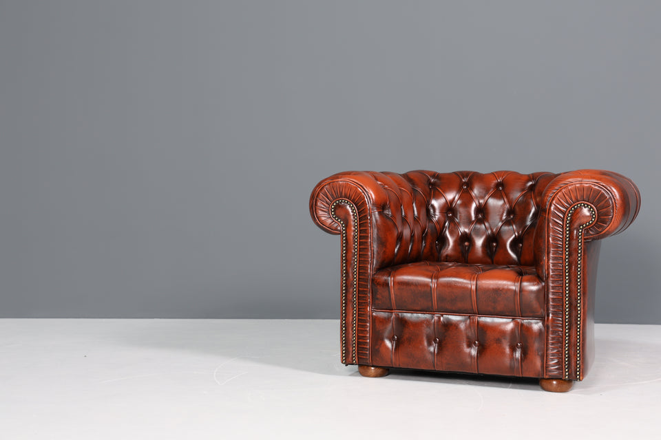Original Chesterfield Leder Sessel Armlehnsessel Oxblood Braun UK