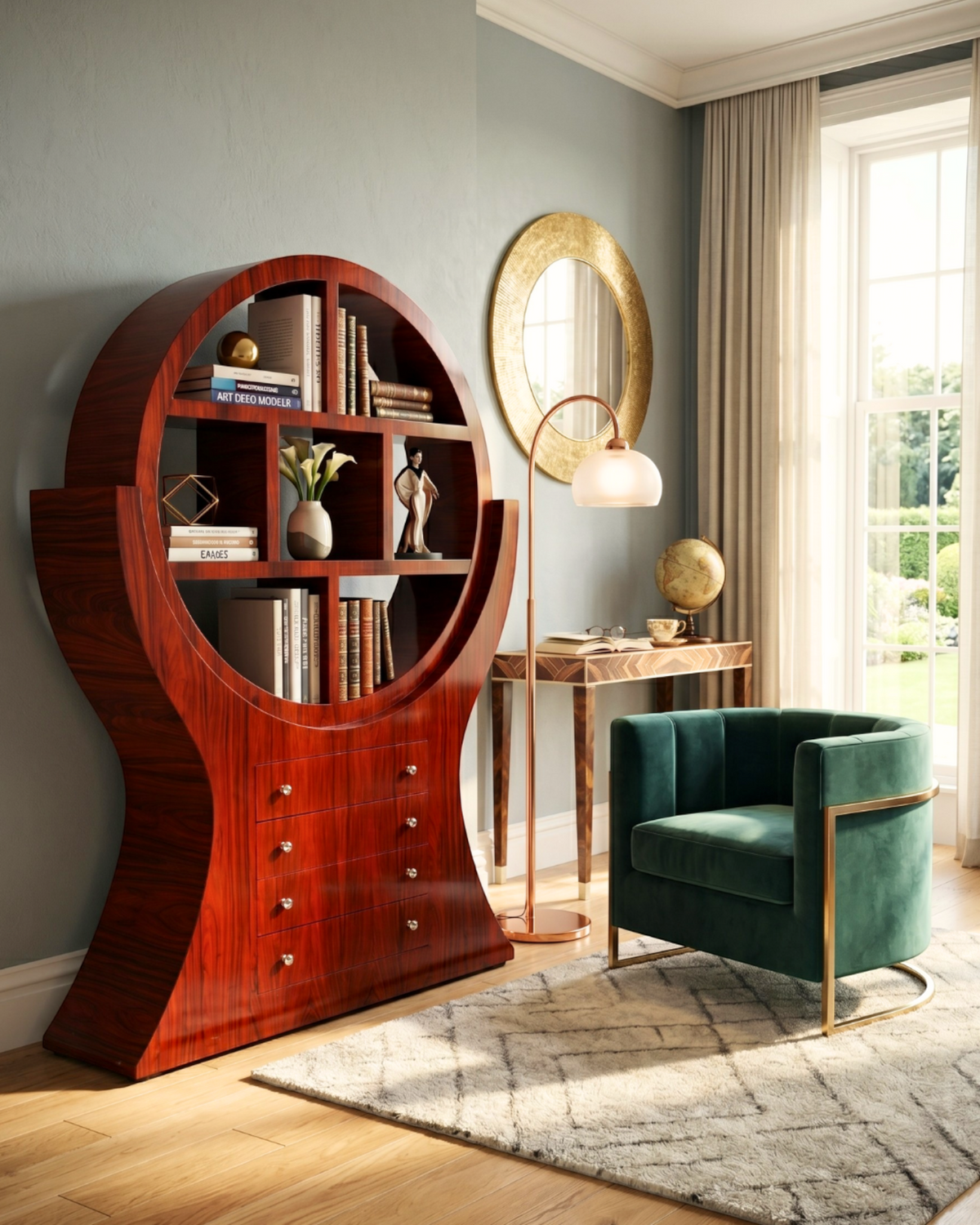 Aussergewöhnliches Art Deco Design Bücherregal Luxus Regal Kommode Buc