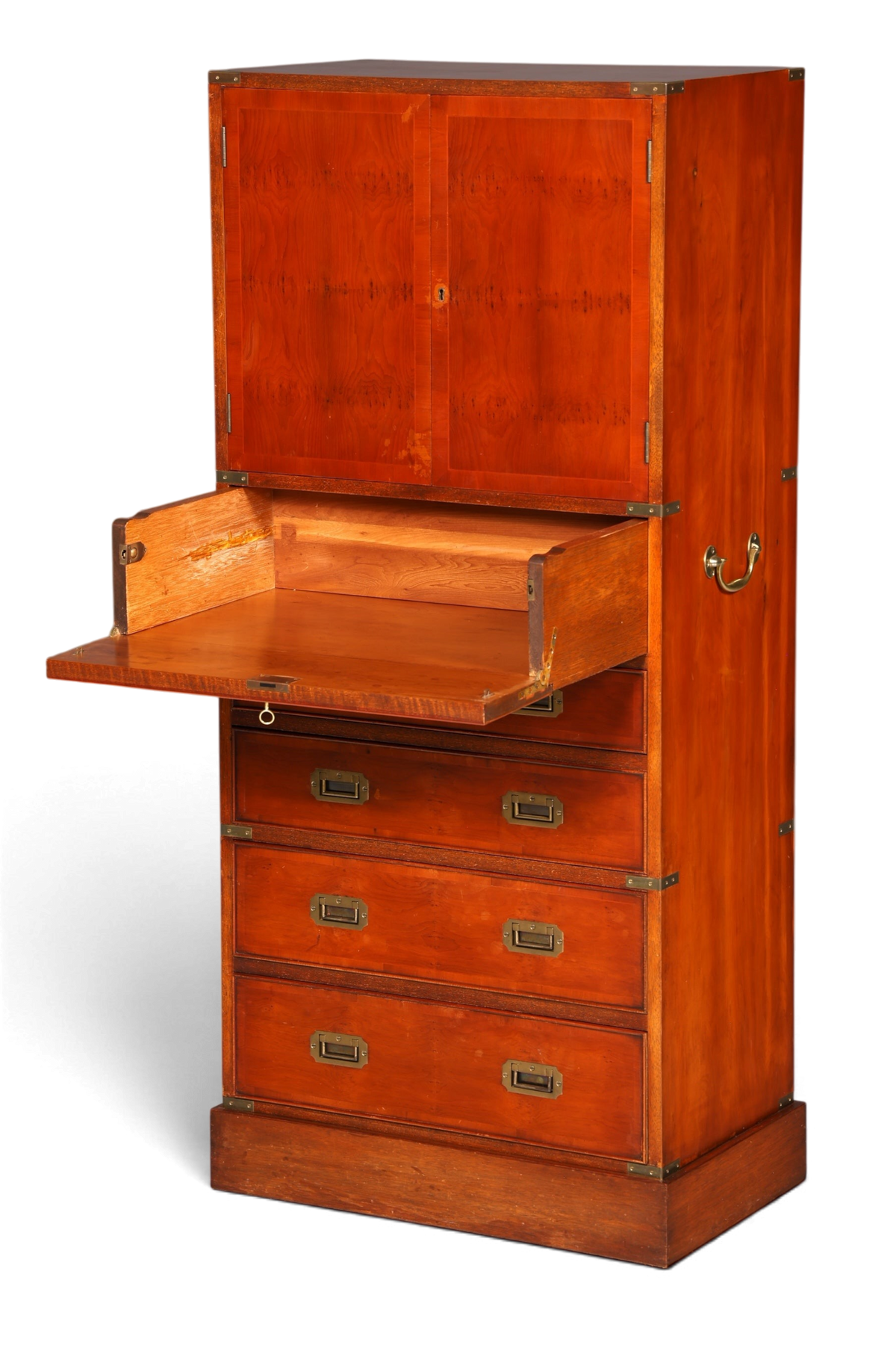 Hauptstadt Möblerei maritimer Vertiko Schrank aus Echt Holz im Military Chest Stil mit Messingbeschlägen und Sekretär