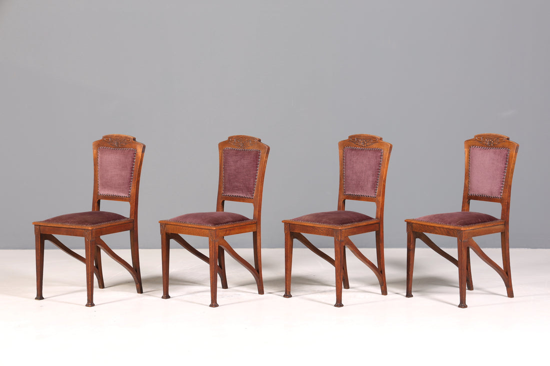 4x Wunderschöne Jugendstil Stühle Antik Stuhl Set Eiche Küchenstühle Esszimmer Stühle um 1900