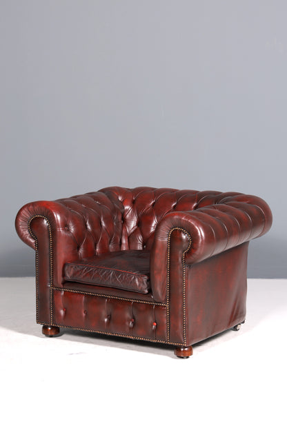 Stilvoller Original Chesterfield Sessel Englisch Oxblood Leder Armlehnsessel Herrensessel