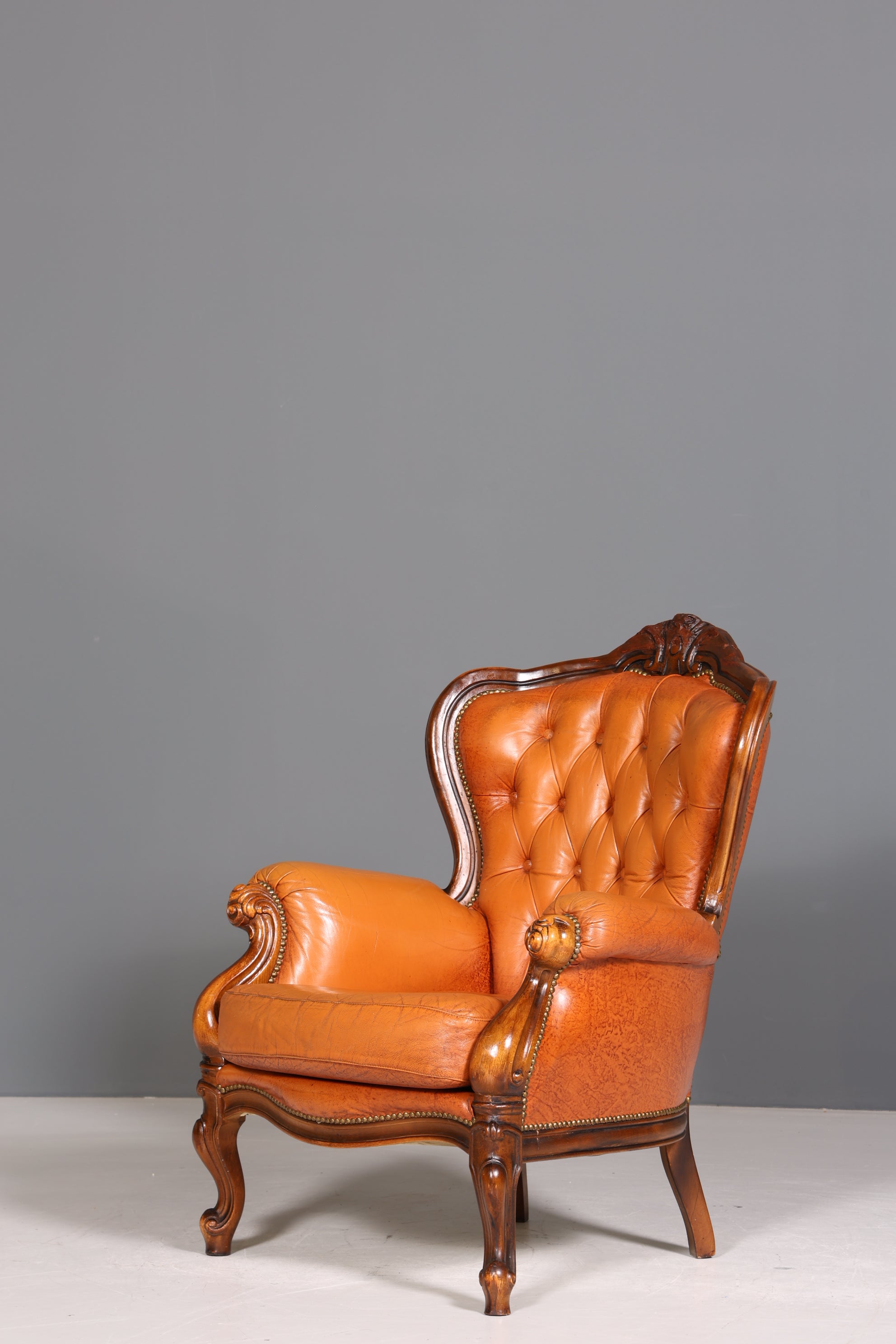 Königlicher Barock Sessel echt Rokoko Leder Armlehnsessel  Luxus Chesterfield Sessel 2 von 2