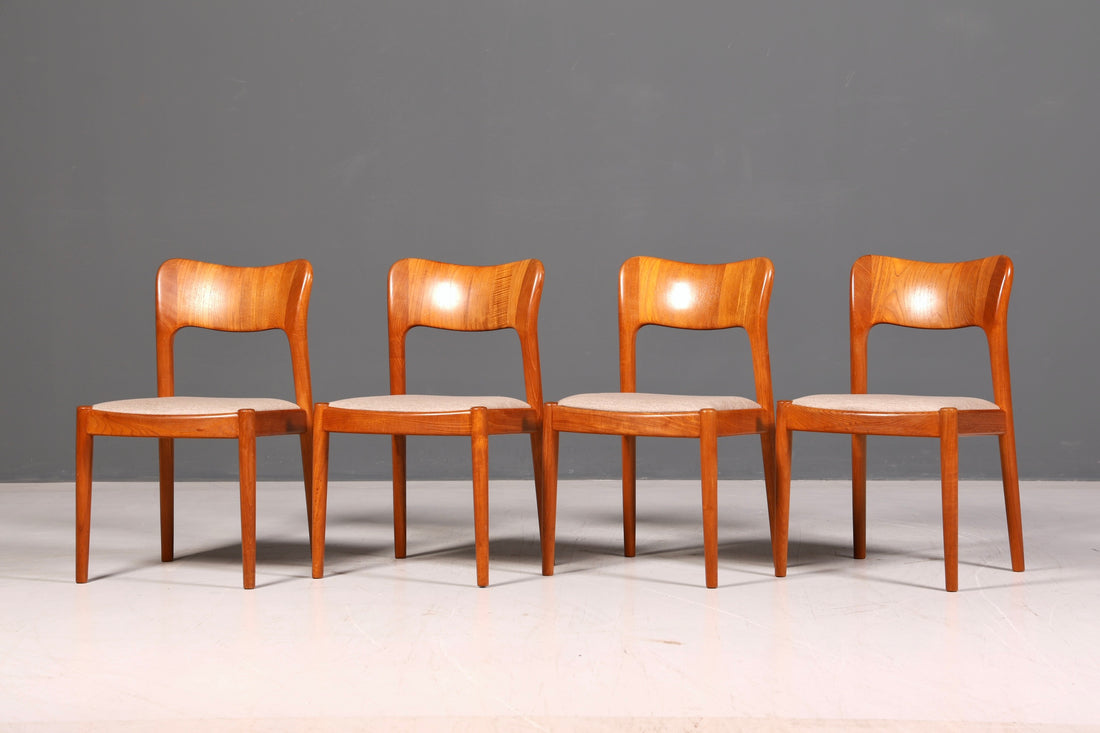 4x Edle Mid Century Stühle der Marke Niels Koefoed Koefoeds Hornslet Modell 177 Teak Stuhlset Danish Design Esszimmerstühle Küchenstühle