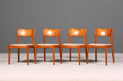 4x Edle Mid Century Stühle der Marke Niels Koefoed Koefoeds Hornslet Modell 177 Teak Stuhlset Danish Design Esszimmerstühle Küchenstühle