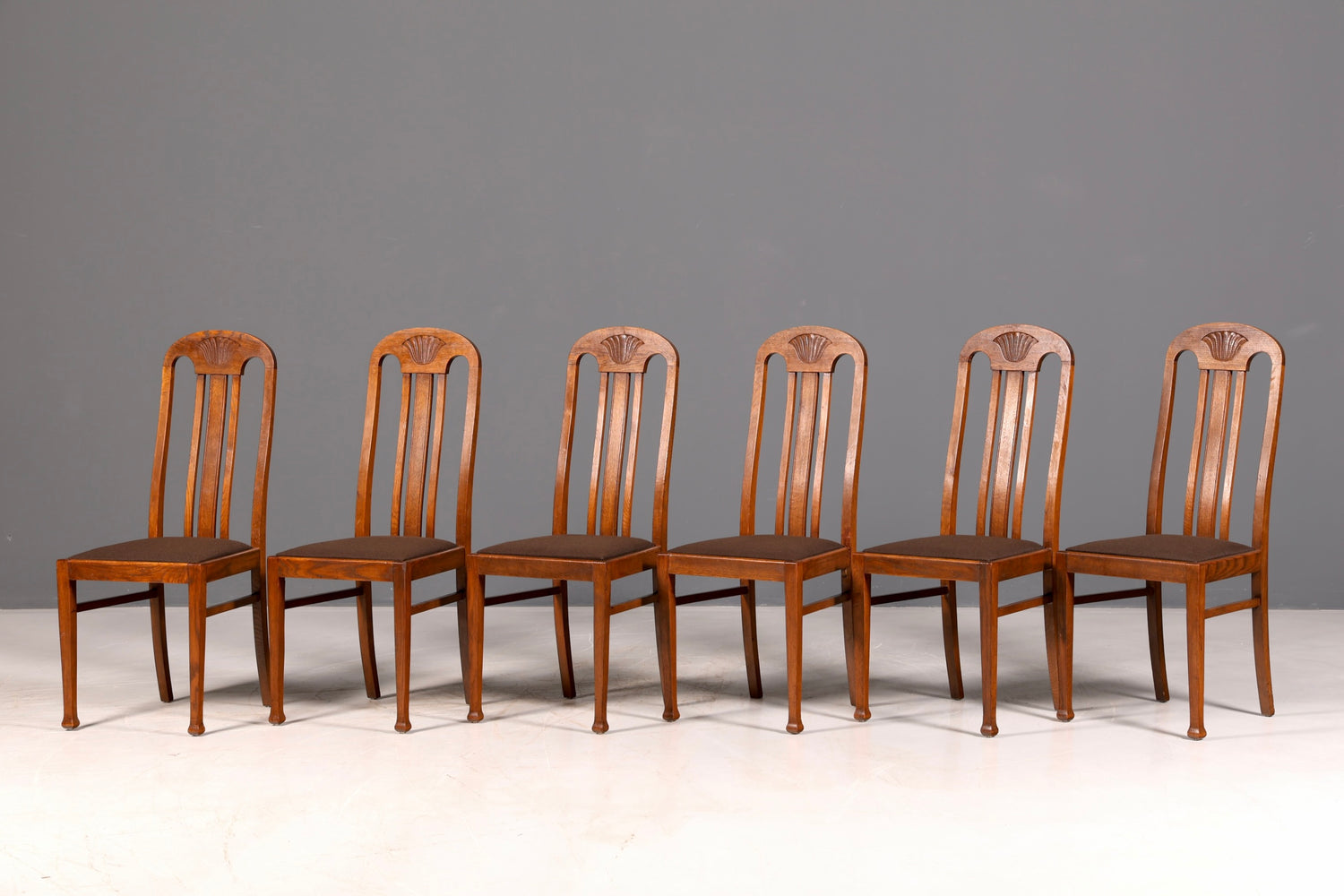 6x Wunderschöne Jugendstil Stühle Stuhl Set Antik Eiche Küchenstühle Esszimmerstühle um 1900