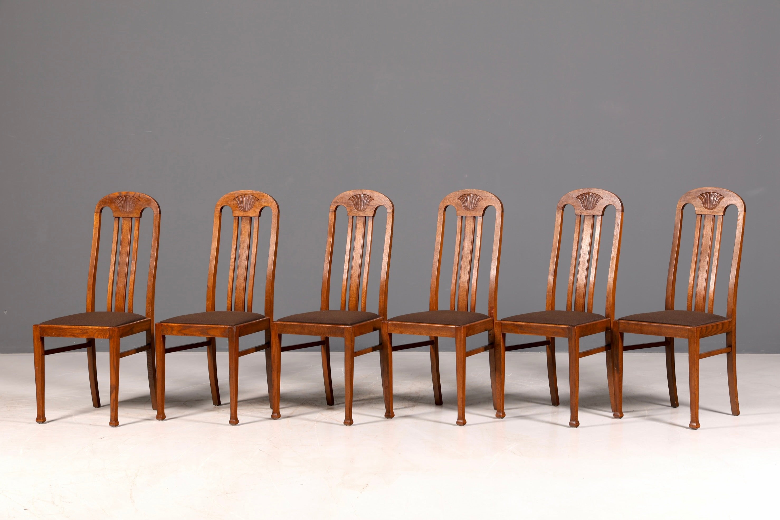 6x Wunderschöne Jugendstil Stühle Stuhl Set Antik Eiche Küchenstühle Esszimmerstühle um 1900