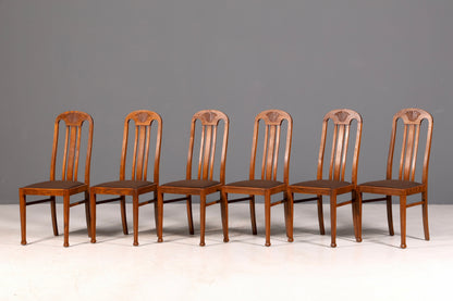 6x Wunderschöne Jugendstil Stühle Stuhl Set Antik Eiche Küchenstühle Esszimmerstühle um 1900