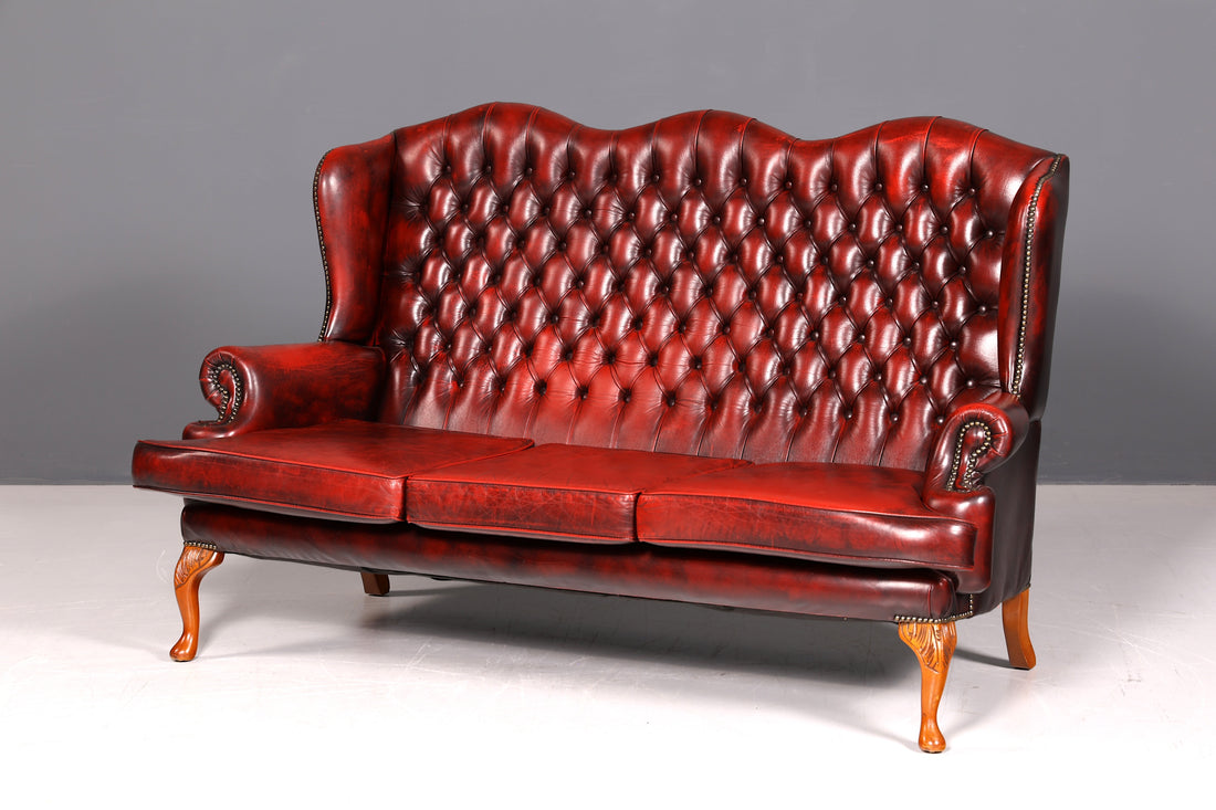 Noble Original Chesterfield Queen Anne Sofa 3-Seater Sofa English Leather Couch Antique Design Classic England UK