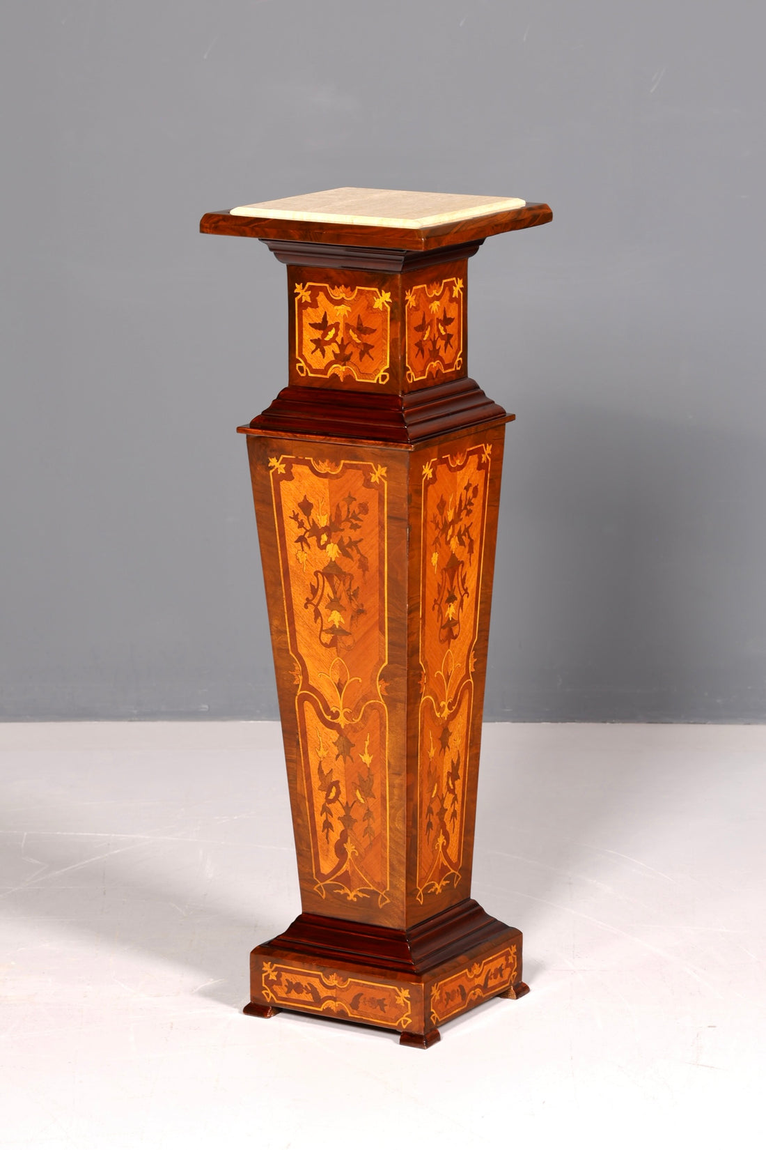 Stylish Baroque Column Louis XV Flower Column Marble Shelf Natural Stone Inlays Antique Style