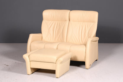 Edles Himolla Cumuly 2-Sitzer Ledersofa mit Hocker Echtleder Creme Relaxsofa Couch Sofa Vintage