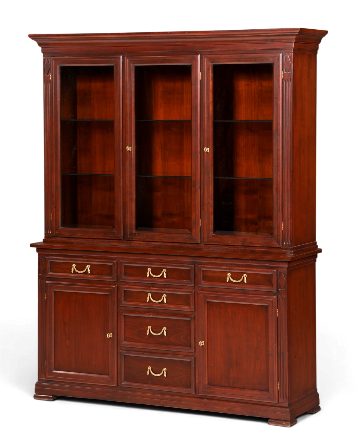 Hauptstadt Möblerei Selva Vitrine Villa Borghese aus massivem dunklem Holz im antiken Stil mit Glasfront und Schubladen