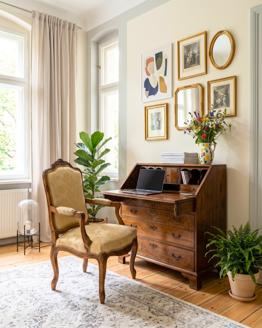 Original Barock Sessel Fauteuil Armlehnstuhl Chippendale Antik Mitte 19. Jh. Sekretär Stuhl Stoff Sessel