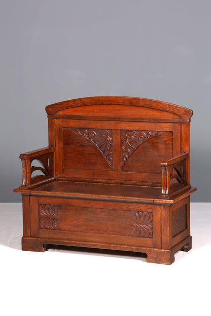 Wunderschöne Jugendstil Sitzbank Antik Bank Truhe Eiche Sofa Holzbank Holztruhe