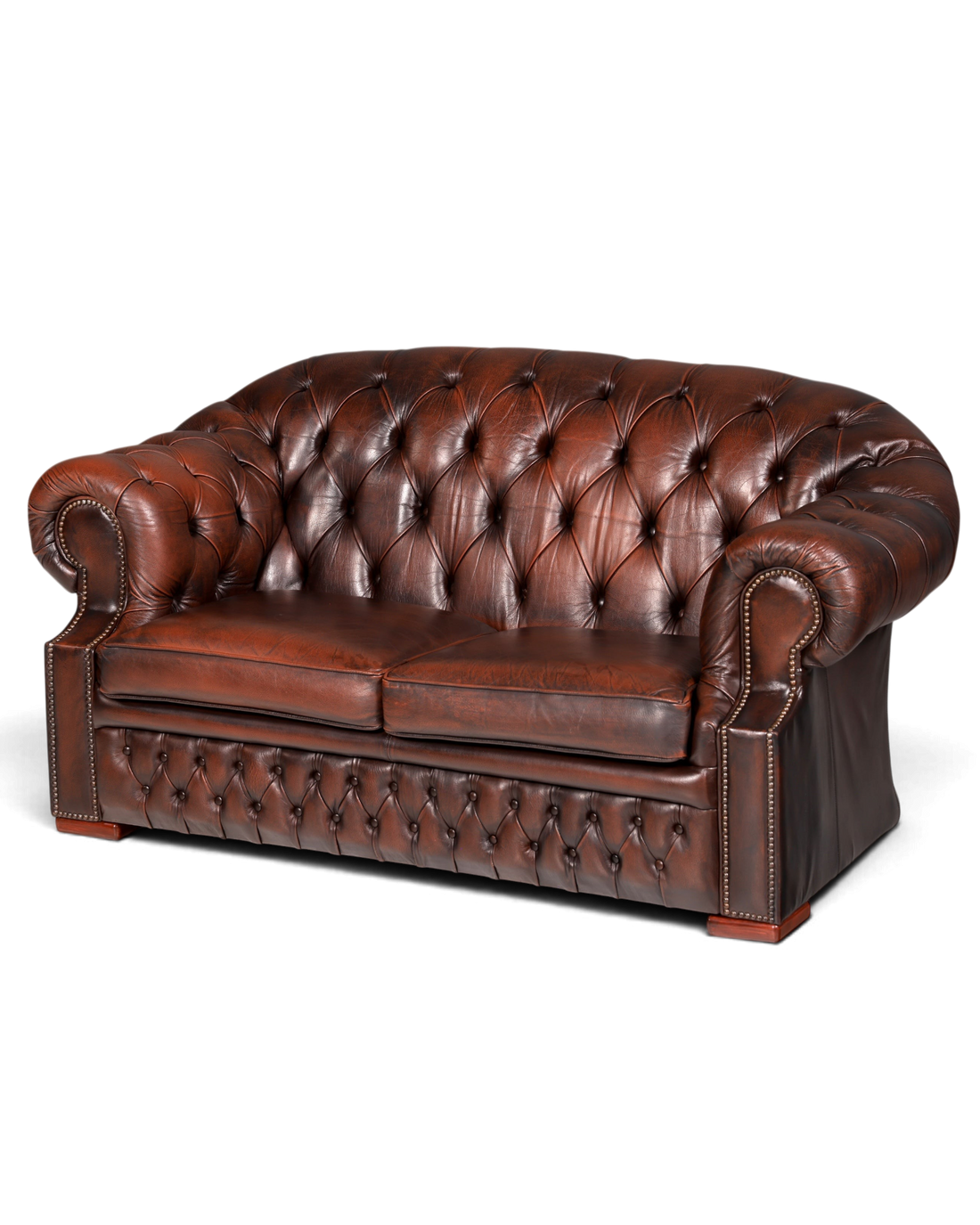 Hauptstadt Möblerei Chesterfield Centurion 2-Sitzer Sofa aus braunem Echtleder mit Knopfheftung und Ziernägeln