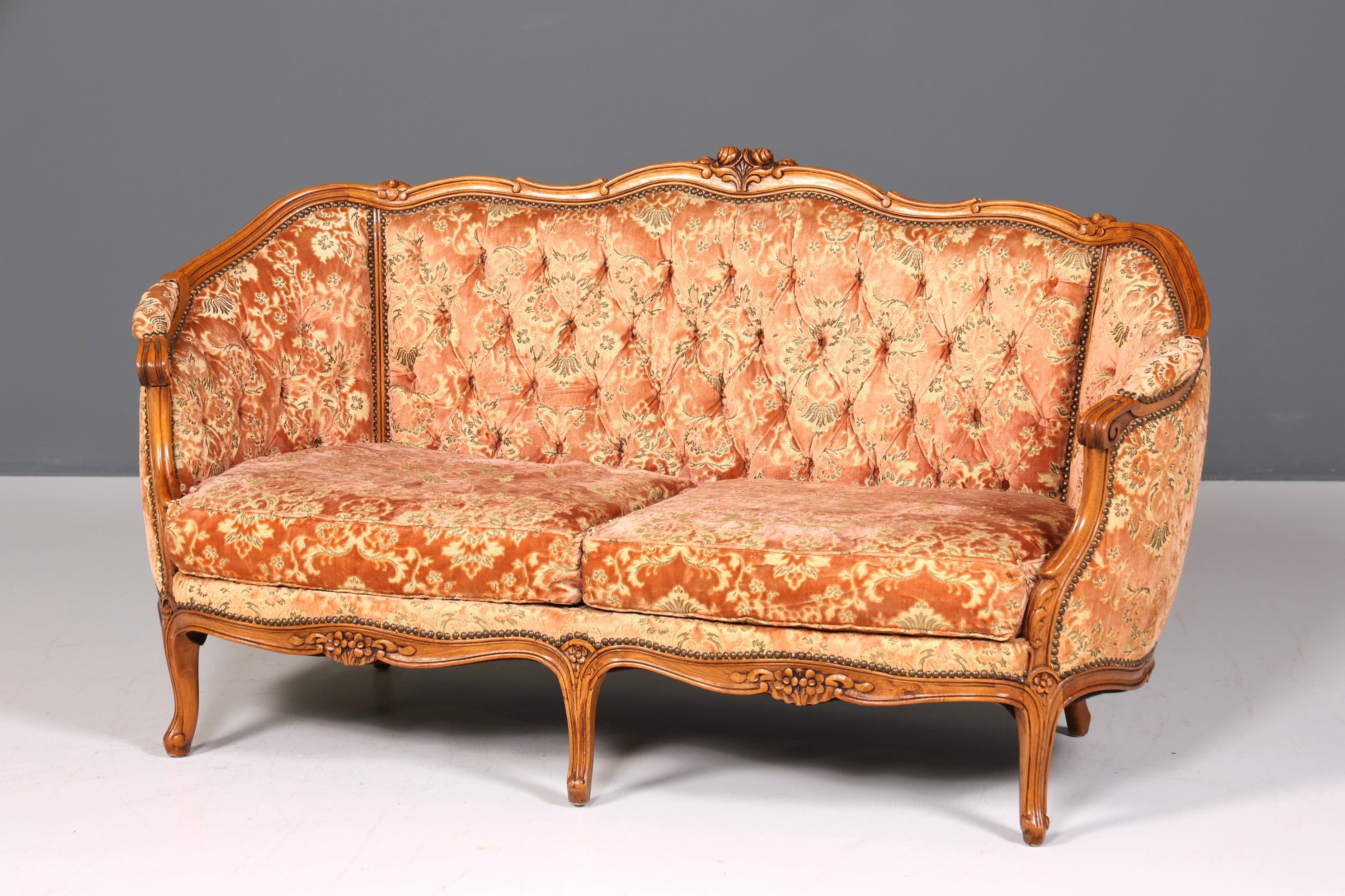 Wunderschönes Chippendale Sofa Barock Stil Couch Samt Stoff Rococo 2 Sitzer Canapé
