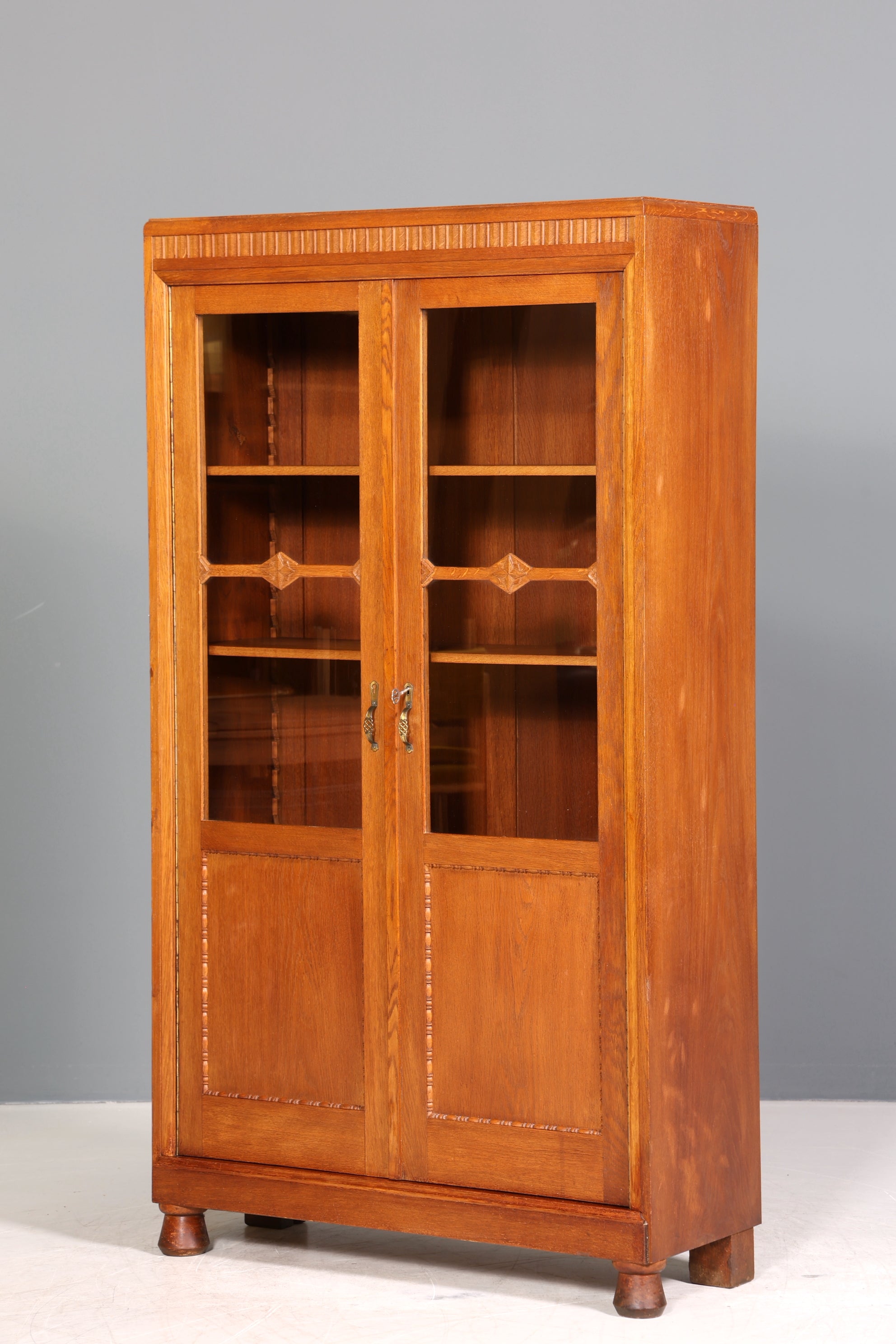 Traumhafte Jugendstil Vitrine Antike Holz Bücherschrank Eiche Antik Schrank Geschirrschrank