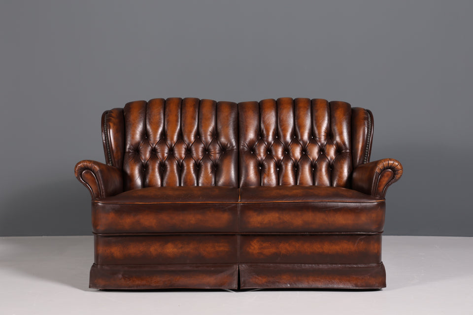 Original Chesterfield 2-Sitzer Leder Couch echt Leder Sofa