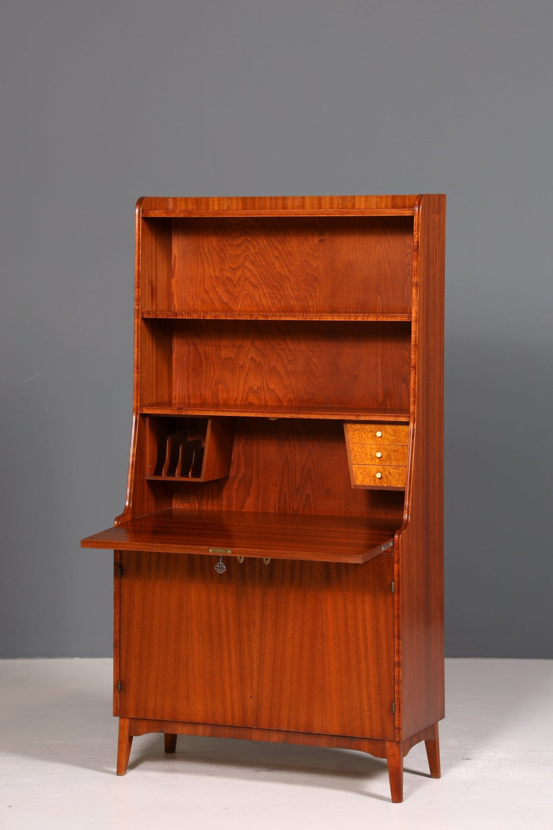 Wunderschöner Mid Century Schrank Bücherregal Vintage Sekretär Highboard Holz Regal