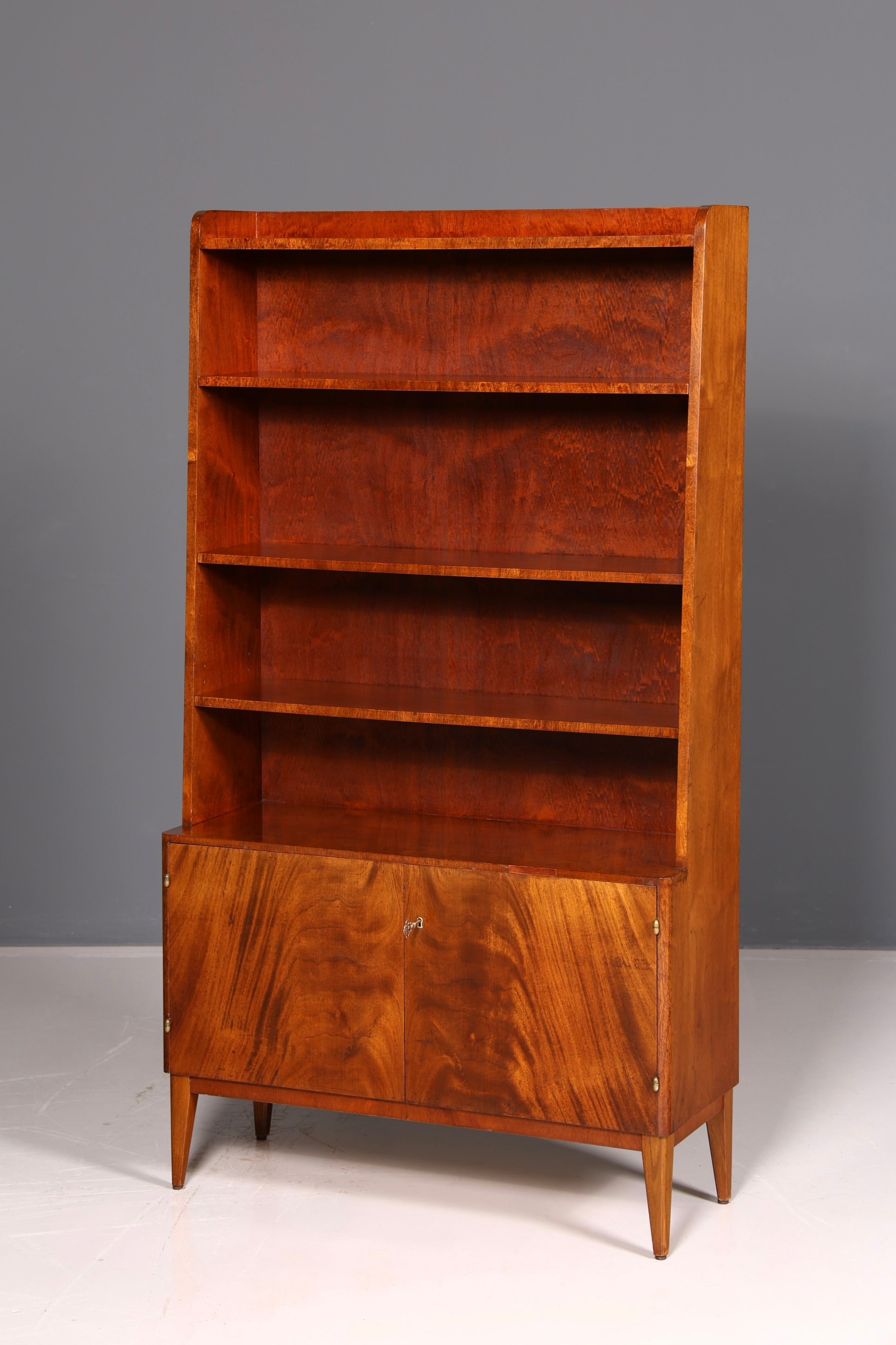 Simple mid-century bookcase, Danish design shelving cabinet, walnut, vintage retro 1960s wood