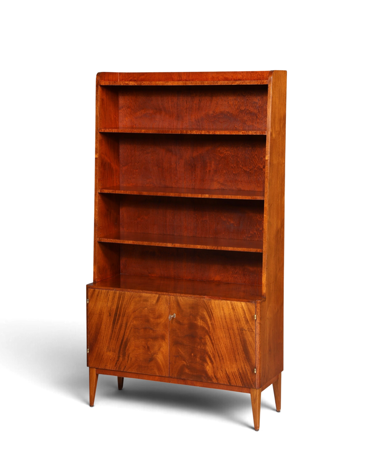 Hauptstadt Möblerei Mid Century Bücherregal aus Nussbaum mit Unterschrank und höhenverstellbaren Regalböden im Vintage Stil