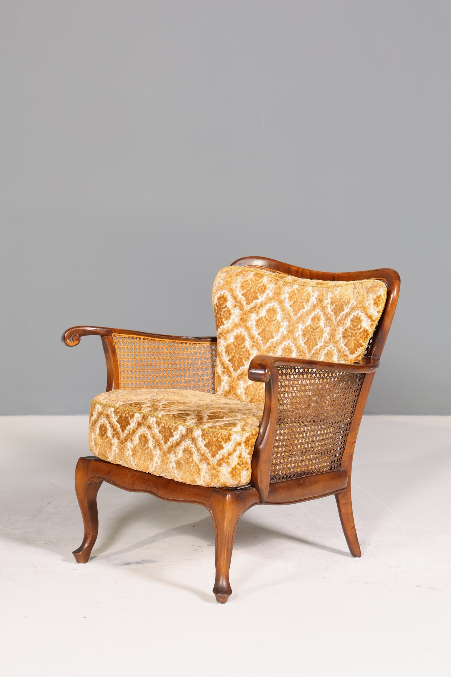 Wunderschöner Chippendale Sessel Barock Stil Wiener Geflecht Relax Sessel Vintage Samt Stoff 1 von 2