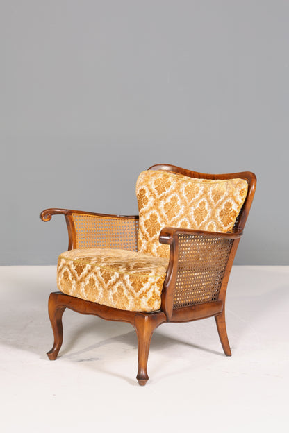 Wunderschöner Chippendale Sessel Barock Stil Wiener Geflecht Relax Sessel Vintage Samt Stoff 1 von 2