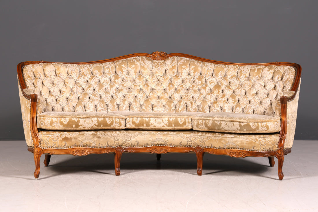 Wunderschönes Chippendale Sofa Barock Stil Couch Samt Stoff 3 Sitzer Canapé