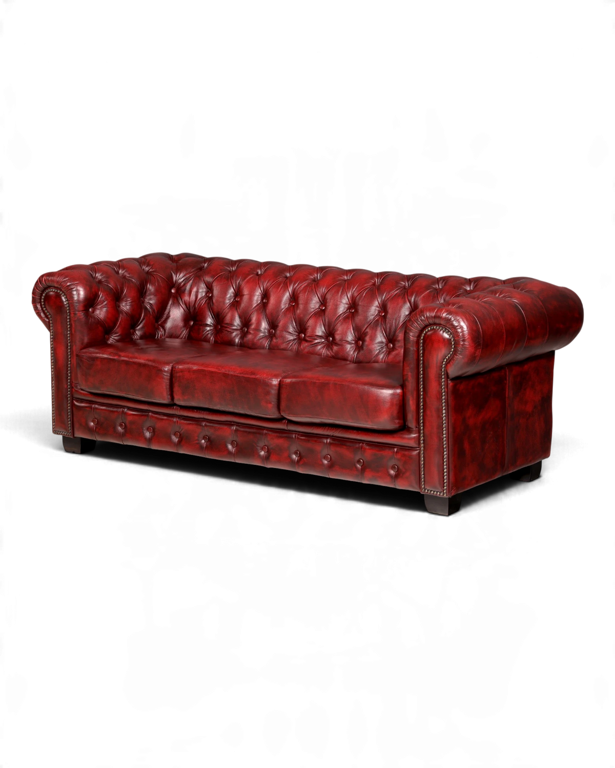 Chesterfield Sofa Oxblood 3-Sitzer, Englisch Echtleder Couch – Hauptstadt Möblerei Berlin