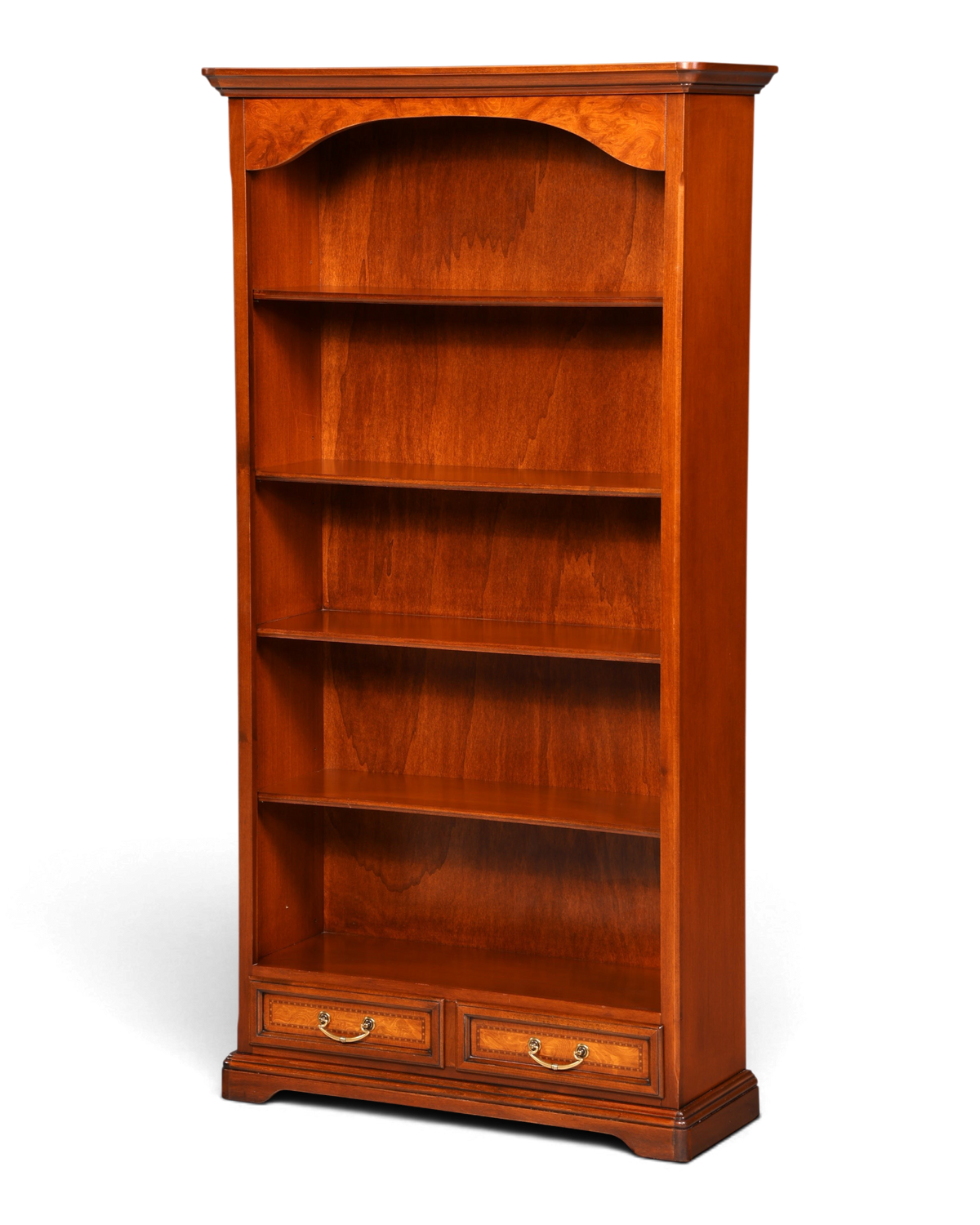 Hauptstadt Möblerei H860 Bücherregal aus Holz in Selva-Ausführung mit zwei Schubladen und goldenen Griffen