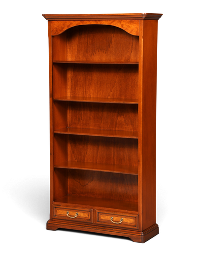 Hauptstadt Möblerei H860 Bücherregal aus Holz in Selva-Ausführung mit zwei Schubladen und goldenen Griffen