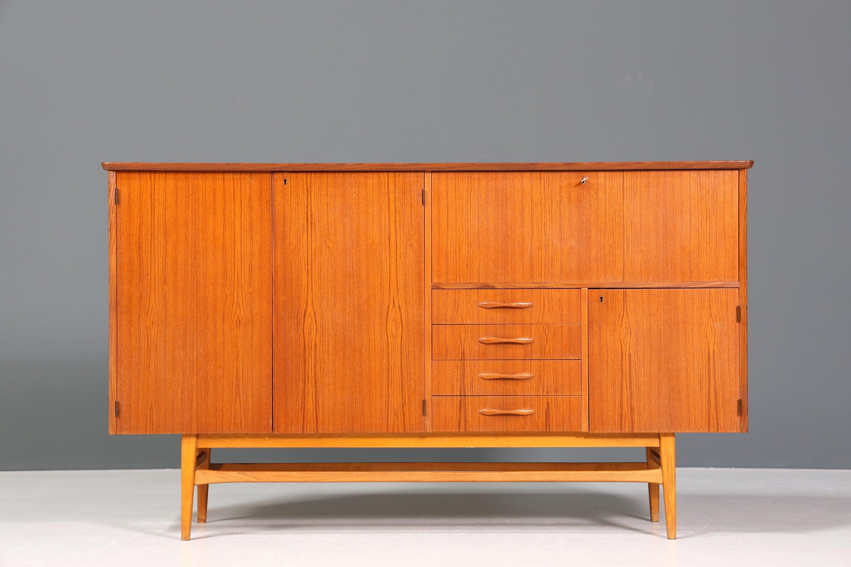 Schlichtes Mid Century Highboard Vintage Sideboard Danish Design Teak Holz Kommode 60er Jahre - Highboard