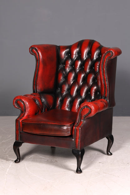 Original Chesterfield Ohrenbacken Sessel Queen Anne Englisch Oxblood Leder Herrensessel UK Armlehnsessel 1 von 2