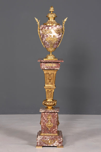 Wunderschöne Barock Stil Säule mit Vase Louis XV Marmor Blumensäule Naturstein Sockel Ablage