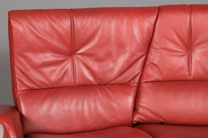 Edles Himolla Ledersofa Trapez 3-Sitzer Echt Leder Rot Relaxsofa Couch Sofa elektrisch verstellbar Vintage