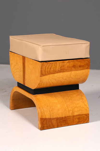 Wunderschöner Hocker im Art Deco Stil Birke Sitzhocker Fußhocker Fußbank Antik Vintage
