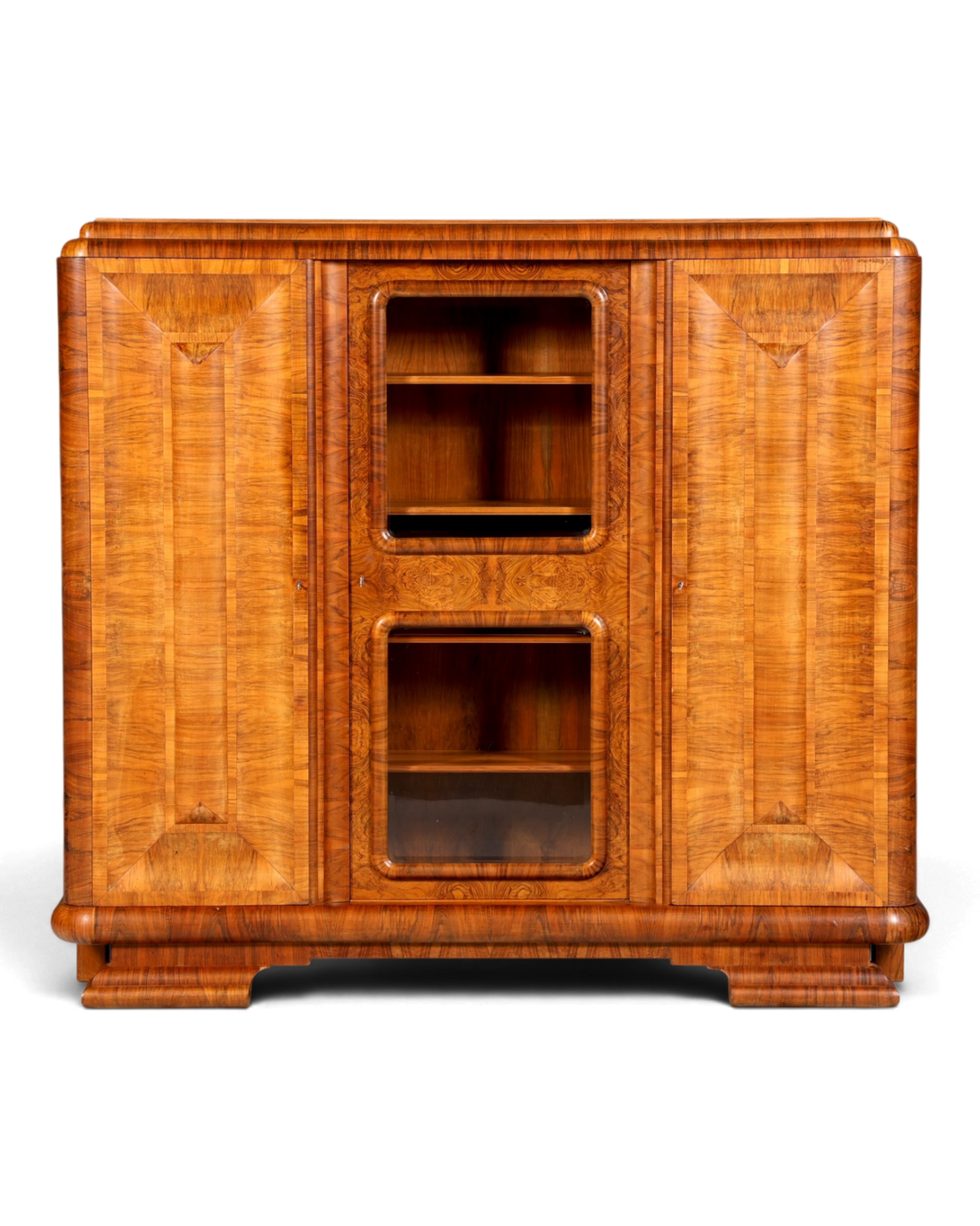 Beeindruckende Original Art Deco Vitrine Nussbaum Bücherschrank Glasvitrine Schrank Antik Massivholz Vintage