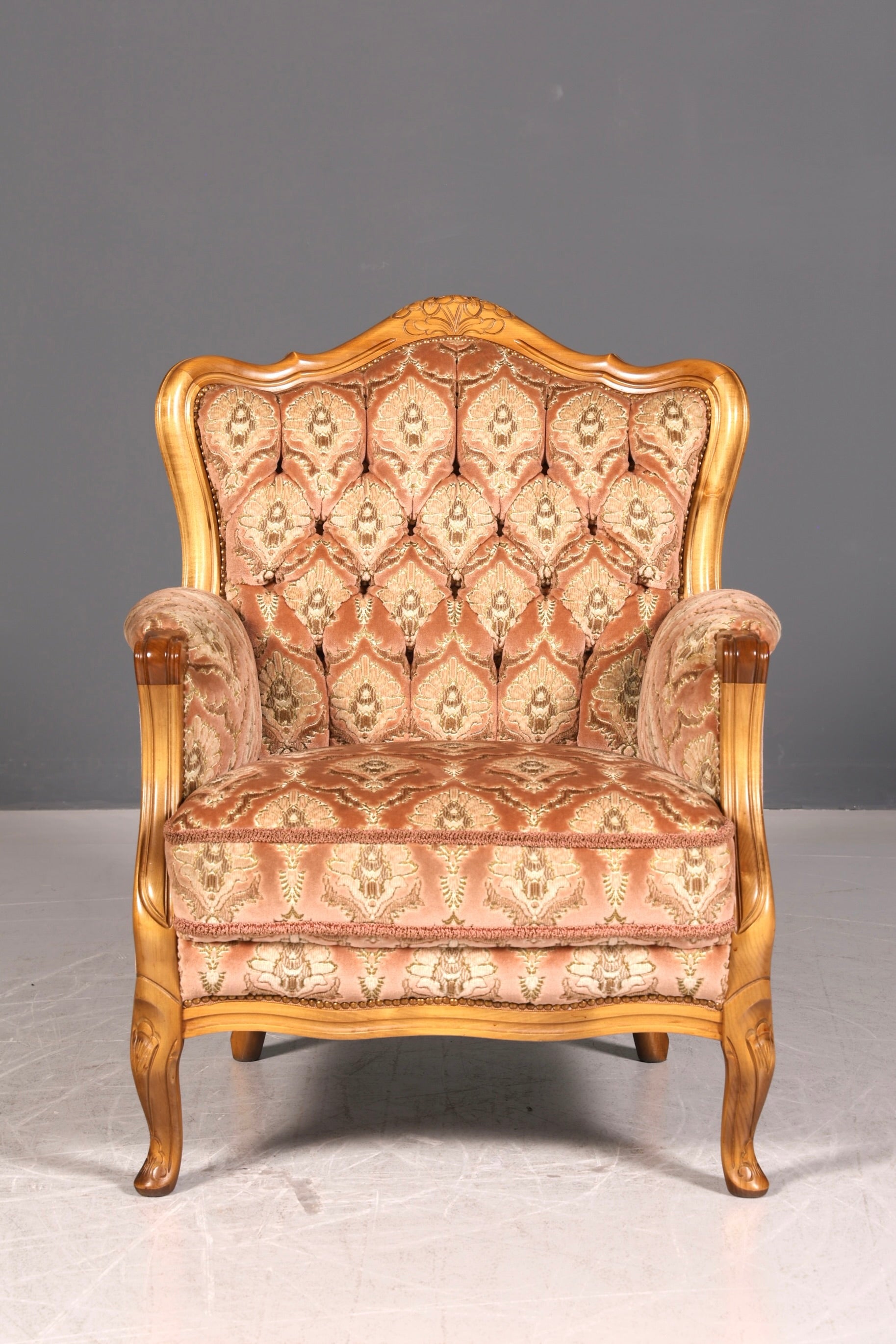 Edler Chippendale Armlehnsessel Barock Stil Sessel Samt Stoff Armchair Antik 2 von 2