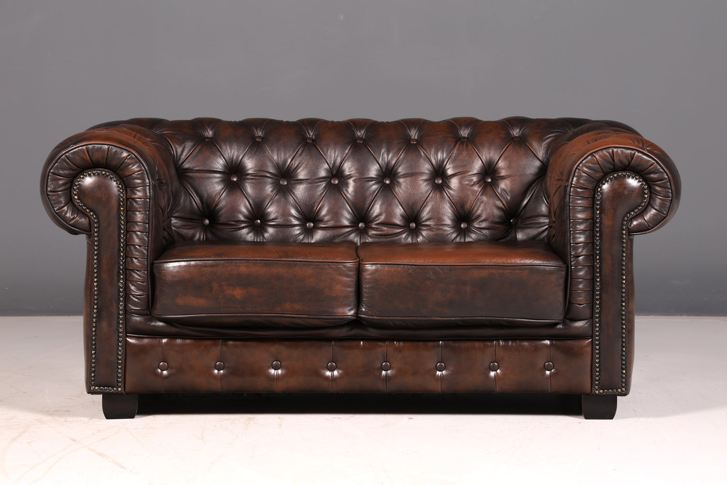 Wunderschönes Original Chesterfield Sofa 2-Sitzer Couch England Echt Leder Polstersofa Englisch Vintage