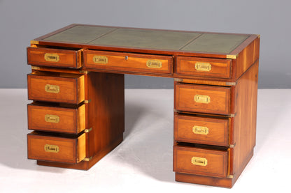 Edler Maritimer Schreibtisch Englischer Military Chest Bürotisch Office Table mit echt Lederauflage