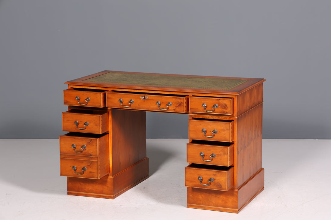 Stilvoller Englischer Schreibtisch Englisch Eibe Desk Leder Auflage Antik Stil Bürotisch Office Desk