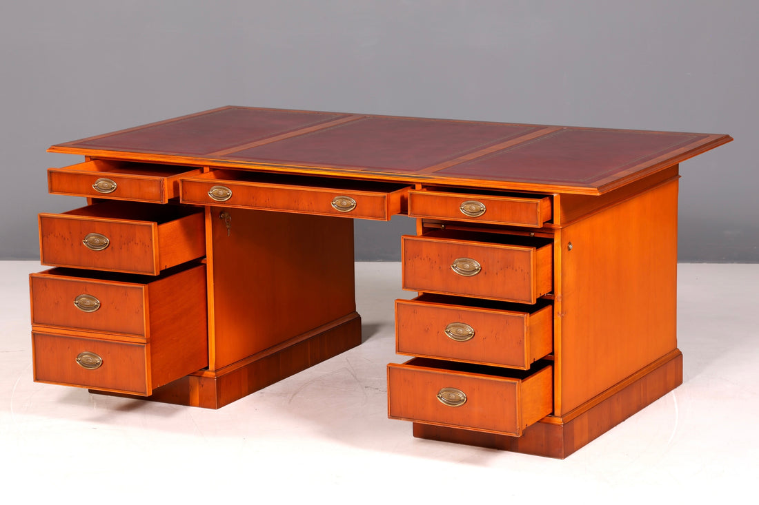 G721 Finish cm HELDENSE Wunderschöner Englischer Schreibtisch Englisch Eibe Desk Leder Auflage Antik Stil Bürotisch Office Desk (Kopie)