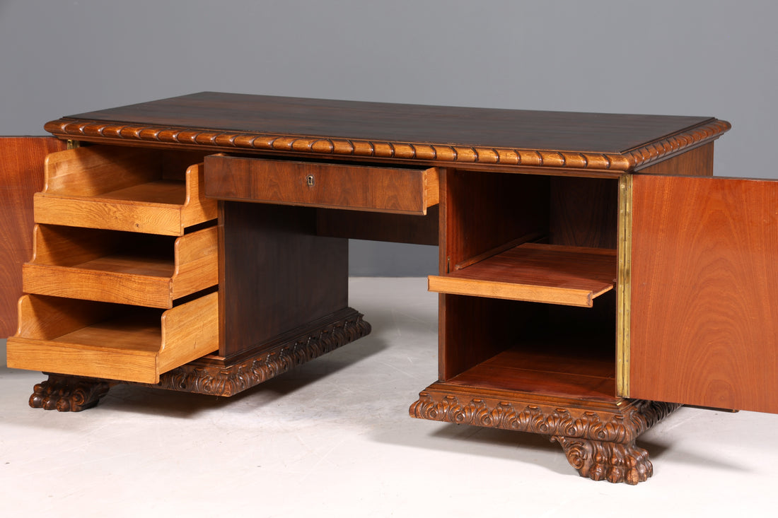 Imposanter Neorenaissance Schreibtisch Herrenzimmer Gründerzeit Bürotisch Antik Office Table