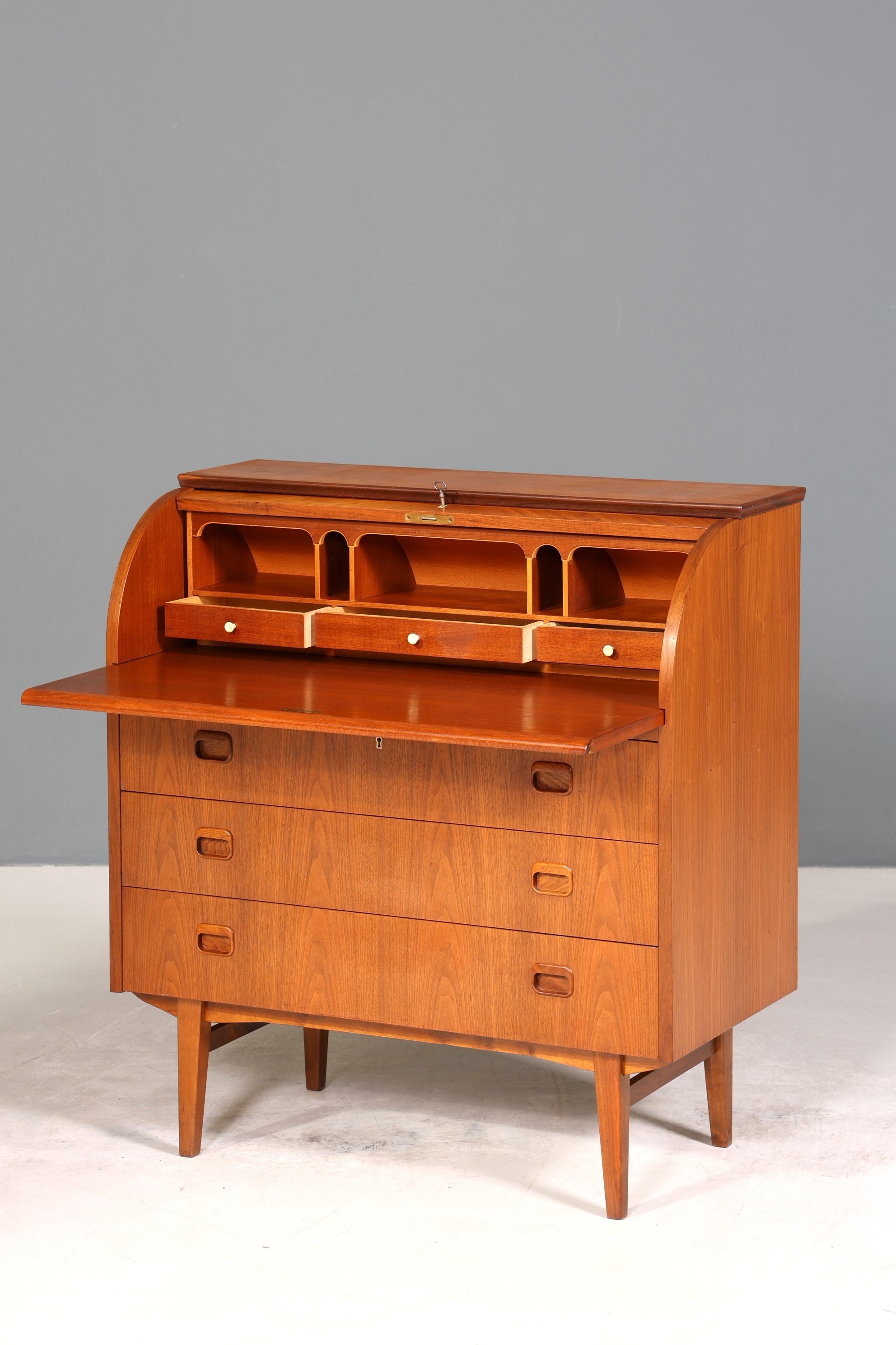 Wunderschöner Mid Century Rollladen Sekretär Danish Design echt Holz Schreibkommode 60er Jahre
