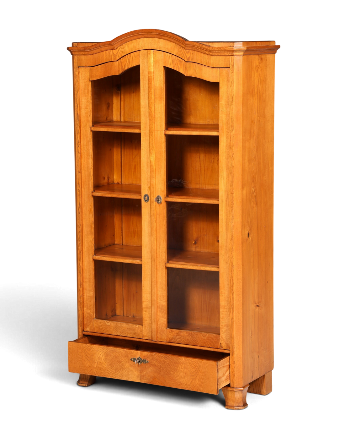Hauptstadt Möblerei Biedermeier Vitrine aus massivem Weichholz mit Glastüren und unterer Schublade im Landhausstil